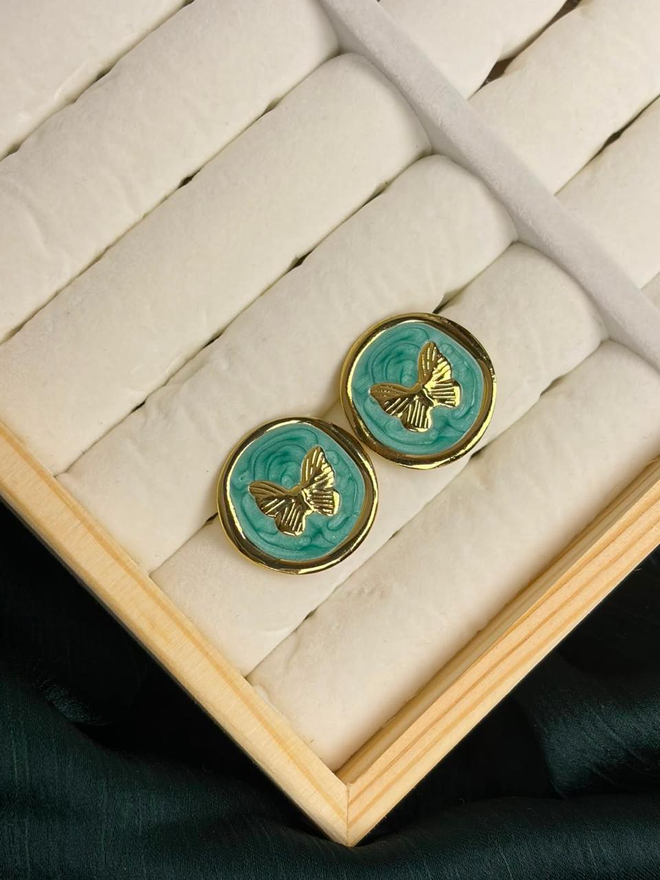 Vintage Enamel Butterfly Earrings - Green - WAVE Jewellery