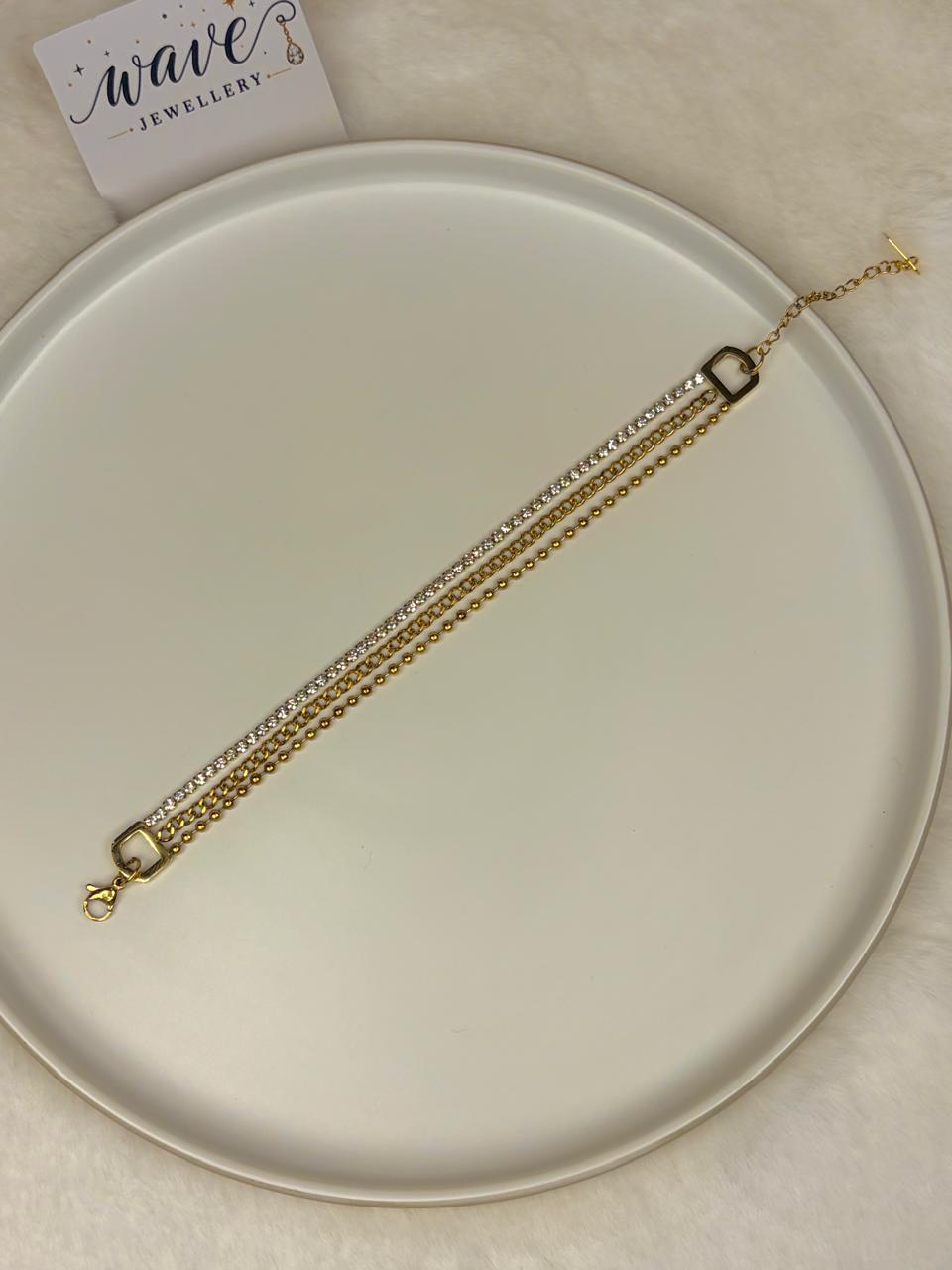 Golden Trio Layered Chain Bracelet - WAVE Jewellery