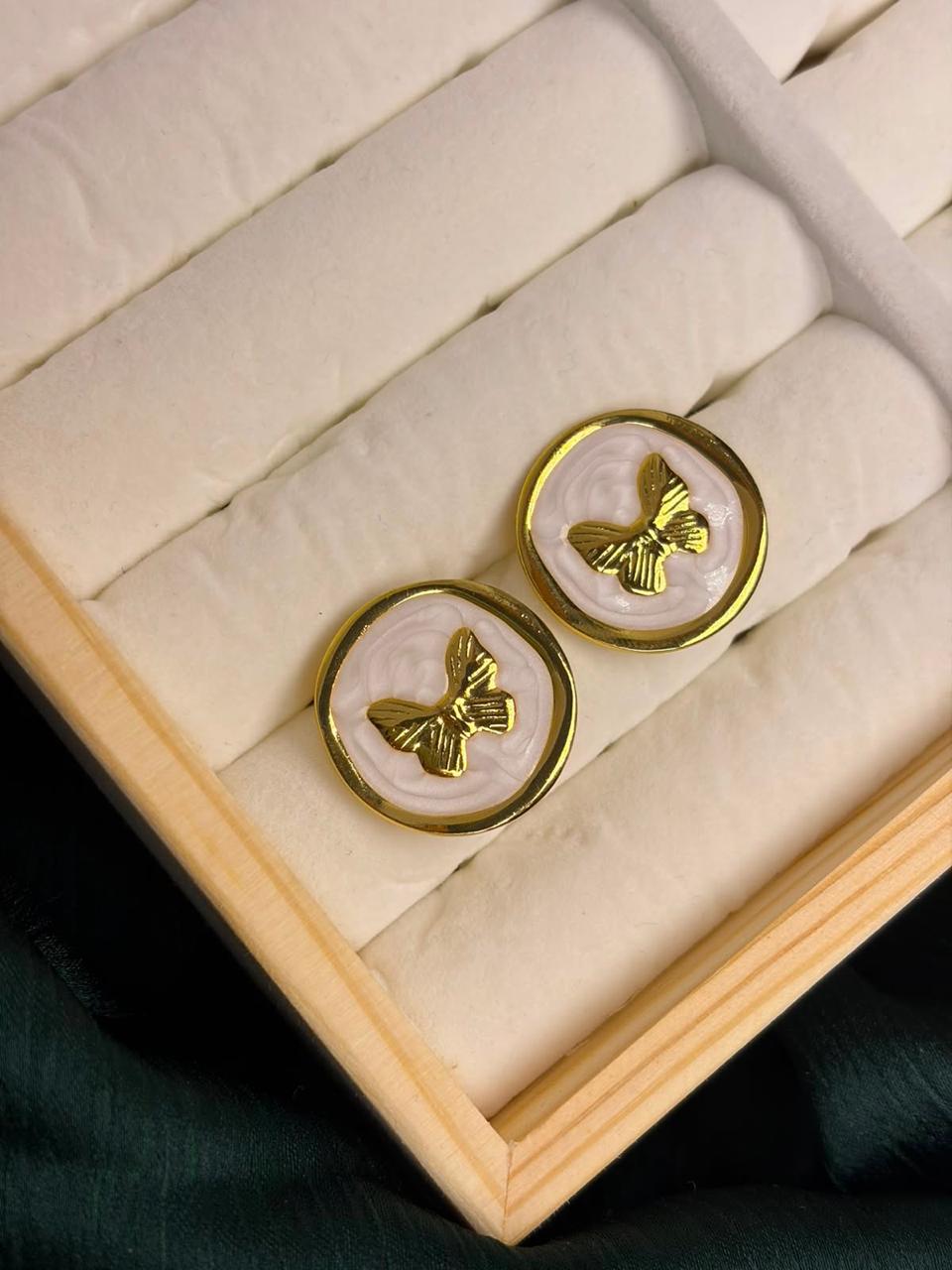 Vintage Enamel Butterfly Earrings - White - WAVE Jewellery